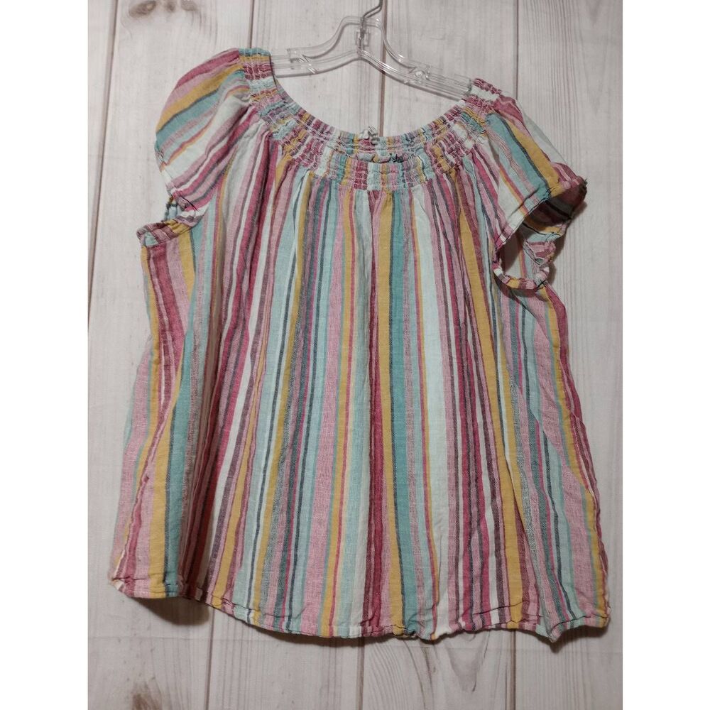 Beach Lunch Lounge Shirt Ladies 1x Linen Blend Rainbow